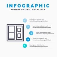 icono de línea de puerta de casa de construcción con fondo de infografía de presentación de 5 pasos vector