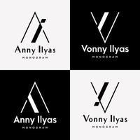 Set Letter A AI V IV Monogram Icon Luxury Style Line Elegant Thin Brand Identity Logo Design Vector