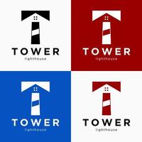 Set Letter T Monogram Style Tower Lighthouse Beacon Identity Business Construction Logo Design Vector