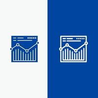 línea de informe de sitio web de análisis y glifo icono sólido banner azul vector