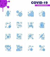 Coronavirus Prevention Set Icons 16 Blue icon such as spray hands pandemic gestures sanitizer viral coronavirus 2019nov disease Vector Design Elements