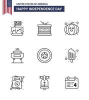 USA Happy Independence DayPictogram Set of 9 Simple Lines of holiday festivity parade celebration festival Editable USA Day Vector Design Elements