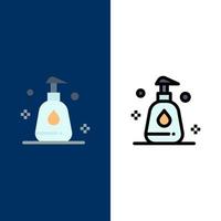 Cleaning Spray Clean  Icons Flat and Line Filled Icon Set Vector Blue Background