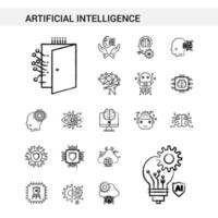 estilo de conjunto de iconos dibujados a mano de inteligencia artificial aislado en vector de fondo blanco