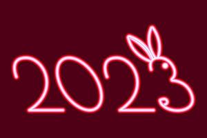 2023 with bunny line art. New years illustration with rabbit. Year of rabbit illustration. vector