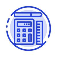 Pen Calculator Scale Education Blue Dotted Line Line Icon vector