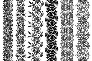 Black and white lace trim set. Collection of ornate floral borders. Seamless ornamental arabesque design elements. Seamless repeating patterns for your designs. vector