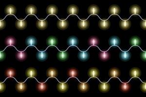 Christmas lights pattern set. Xmas garlands in different color, seamless repeating colorful lights. vector