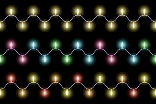 Christmas lights pattern set. Xmas garlands in different color, seamless repeating colorful lights.