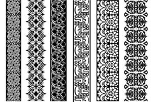 Black and white lace trim set. Collection of ornate floral borders. Seamless ornamental arabesque design elements. Seamless repeating patterns for your designs. vector