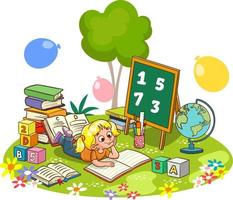 kids discussing homework and reading books together.Vector Illustration of Child Education vector