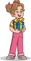 cute girl child with gift wrap in her arms vector