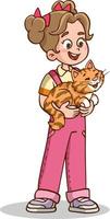 cute baby girl with cat in her arms vector