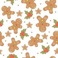 hombres de pan de jengibre, copos de nieve y árboles de navidad de patrones sin fisuras. fondo de navidad o año nuevo. diseño festivo al horno, lindo. vector