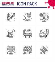 Coronavirus Prevention Set Icons 9 Line icon such as medicine form human fitness virus viral coronavirus 2019nov disease Vector Design Elements