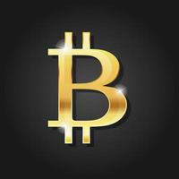 Golden shiny bitcoin icon badge symbol vector