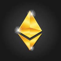 Golden shiny Ethereum icon badge symbol vector