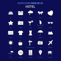 icono blanco del hotel sobre fondo azul paquete de 25 iconos vector