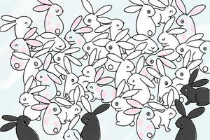 Background picture with bunnies in different positions and sizes, black and pink colors vector