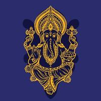 Happy Ganesh Chaturthi lord Ganesha in blue color with traditional Indian design color background. vector