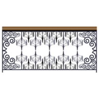 corrimãos de forjamento de metal em estilo realista. trabalho de ferraria. grades de varanda. ilustração colorida png. png