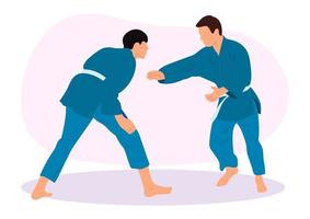atleta judoista, judoka, luchador en duelo, lucha, partido. deporte de judo, arte marcial. estilo plano