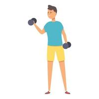 Kid dumbbell training icon cartoon vector. Sport school vector