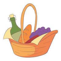 Wooden picnic basket icon, cartoon and flat style vector