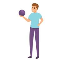 Game playing bowling icon, cartoon style vector