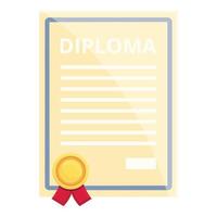 Gold diploma icon, cartoon style vector