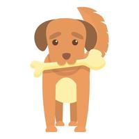 Playful dog with bone icon, cartoon style vector