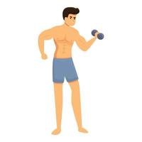 Bodybuilder one hand dumbbell icon, cartoon style vector