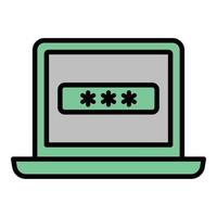 Laptop password icon outline vector. Cyber attack vector