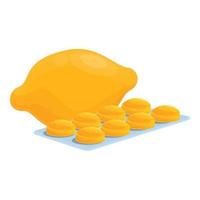 Exotic lemon cough drops icon, cartoon style vector