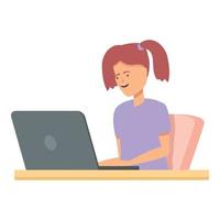 Laptop girl icon cartoon vector. Kid child vector