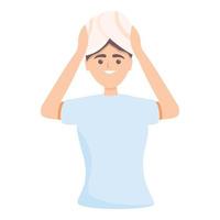 Woman with towel on head icon, cartoon style vector