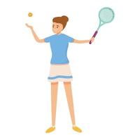 Girl throws tennis ball icon, cartoon style vector