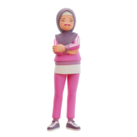 3d render cute muslim woman sporty png