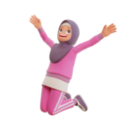 3d render cute muslim woman sporty png