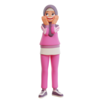 3d render cute muslim woman sporty png