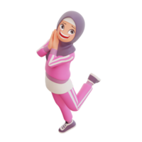 3d render cute muslim woman sporty png