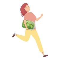 chica corre con vector de dibujos animados de icono de dinero. niño finanzas