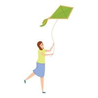 Amusement playing kite icon, cartoon style vector