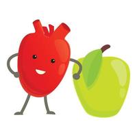 Healthy heart with green apple icon, cartoon style vector