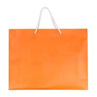 bolsa de papel de compras naranja aislada en blanco con trazado de recorte foto