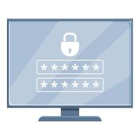Pc password protection icon, cartoon style vector