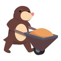 Mole take wheelbarrow icon cartoon vector. Cute animal vector