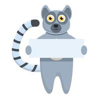 Lemur with banner icon, cartoon style vector