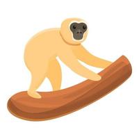 Gibbon on tree branch icon, cartoon style vector