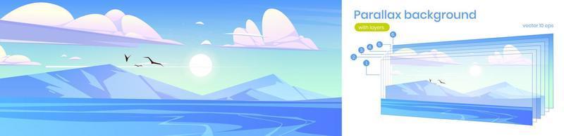Parallax background with sea and mountains vector